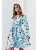 Patterned shirt dress with a belt, cream and blue 4171 - Online store - Boutique